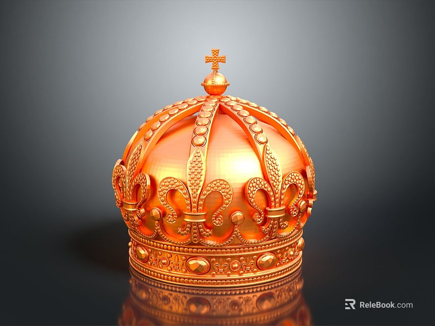 Ornate Golden Crown Decorative Household Ornament With Cross Intricate Patterns And Metallic Shine 3d model 
