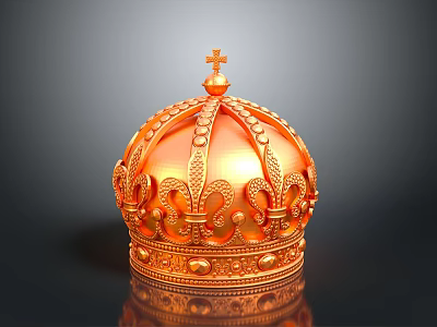 Ornate Golden Crown Decorative Household Ornament With Cross Intricate Patterns And Metallic Shine 3d model