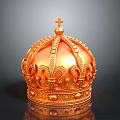Ornate Golden Crown Decorative Household Ornament With Cross Intricate Patterns And Metallic Shine