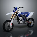 Blue And White Motocross Bike Game Movie Character With Golden Forks Black Tires Modern Design