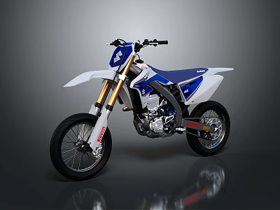 Blue And White Motocross Bike Game Movie Character With Golden Forks Black Tires Modern Design 3d model