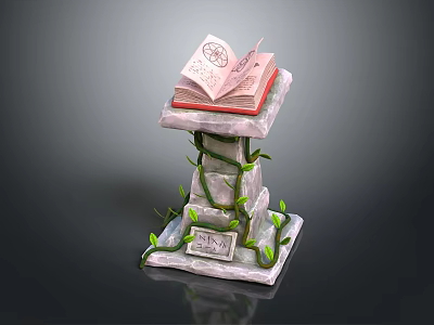 Decorative Household Item With Open Book On Stone Pedestal And Green Vines 3d model