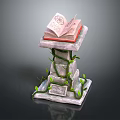 Decorative Household Item With Open Book On Stone Pedestal And Green Vines