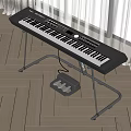 Musical Instruments and Art Supplies Electronic Keyboard with Pedal and Stand on Wooden Floor