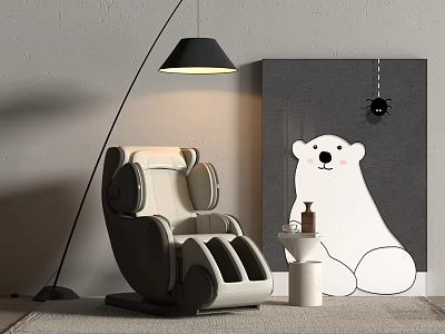 Massage Chair Beige Modern Design with Floor Lamp and Polar Bear Painting in Interior Space 3d model