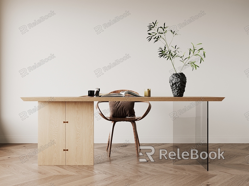 Solid Wood Glass Desk model