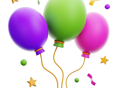 Colorful Decorative Ornament Set With Purple Green Pink Balloons Stars And Streamers 3d model