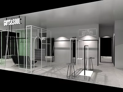 BITS SOUL Clothing Store Modern Open Layout With Metal Display Racks And Lighting 3d model