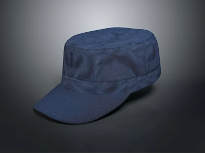 Navy Blue Fabric Hat With Flat Top Design And Comfortable Brim For Daily Use 3d model