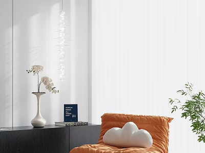 Orange Bean Bag Chair with White Cloud Shaped Cushion in Modern Bright Living Space 3d model