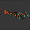 Vibrant Red Fantasy Creature Character With Long Antennae Brown Exoskeleton And Teal Legs