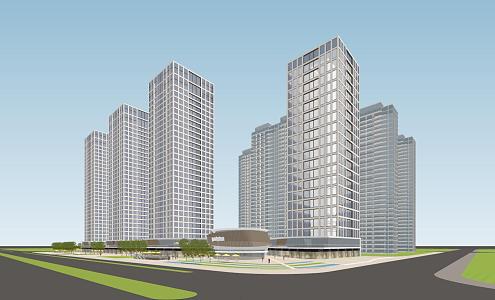 Modern residential building high-rise community 3d model