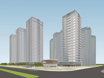 Modern residential building high-rise community 3d model