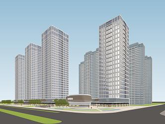 Modern residential building high-rise community 3d model