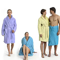 Group of People in Different Poses Wearing White Bathrobes and Towels