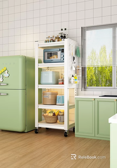 White Multi Tier Kitchen Storage Rack For Storing Microwave And Other Small Kitchen Gadgets 3d model 