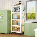 White Multi Tier Kitchen Storage Rack For Storing Microwave And Other Small Kitchen Gadgets