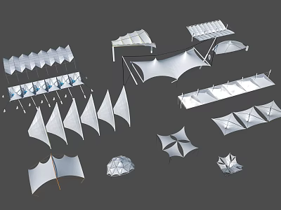 Various Tensile Membrane Structures With Modern White Designs And Different Shapes 3d model