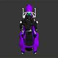Futuristic Purple Blue Motorcycle with Black Humanoid Rider and Sleek Design