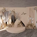 Elegant Banquet Hall Interior Design With Floral Decorations Beige Stage And Curtains