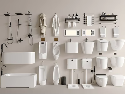 Various Bathroom Toilet Designs With Sinks Bathtubs And Accessories Showcase 3d model