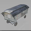 Ornate Decorative Carriage With Blue Roof Colorful Side Patterns And Wheels
