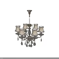 Ornate Classic Chandelier With Fabric Shades Crystal Pendants And Metal Frame