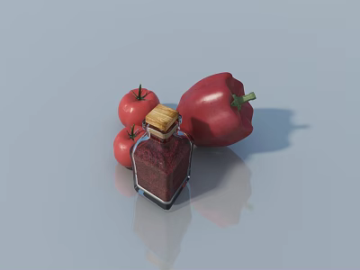 Fresh Red Vegetables Featuring Tomatoes Bell Pepper And Glass Jar With Sauce 3d model