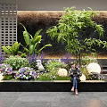 Charming Garden Ornamental Design With Green Plants Purple White Flowers And Round Lights