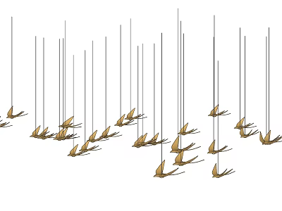 Artistic Modern Golden Decorative Chandeliers Hanging With Slender Rods For Interior Ceiling Lighting 3d model