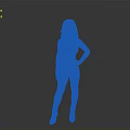 Woman In Black Tight Fitting Suit Standing With Hands On Hip Against Gray Gradient Background
