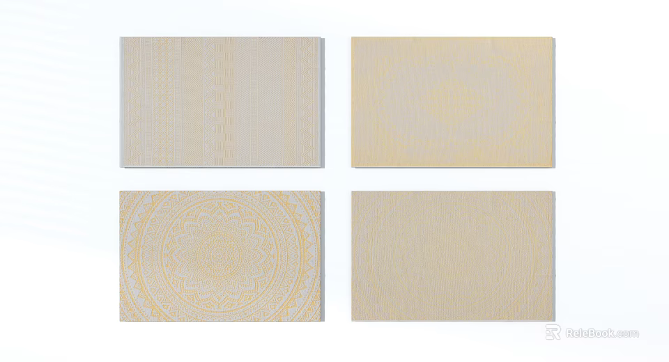 Square Rugs Featuring Geometric Circular Patterns In Cream And Light Yellow Tones 3d model