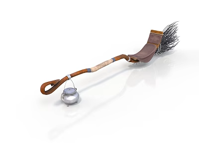 Realistic style broom broom wooden handle metal bell metal bristles white background floor shadow indoor cleaning tools daily necessities daily necessities 3d model
