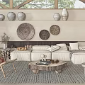 Sofa And Coffee Table Set In Natural Living Room With Decorative Jars And Woven Rug