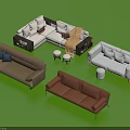 Leisure Sofa Set with Multiple Styles Leather Fabric L shaped Single Seats Brown White 3d model
