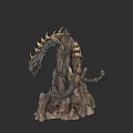 Dragon Like Reptile Statue With Spikes Scales And Rock Base