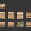 Multiple Wooden Pallets Arranged With Central Green Covered Item