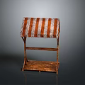 Wooden Outdoor Stall Structure With Orange And White Striped Awning And Shelves