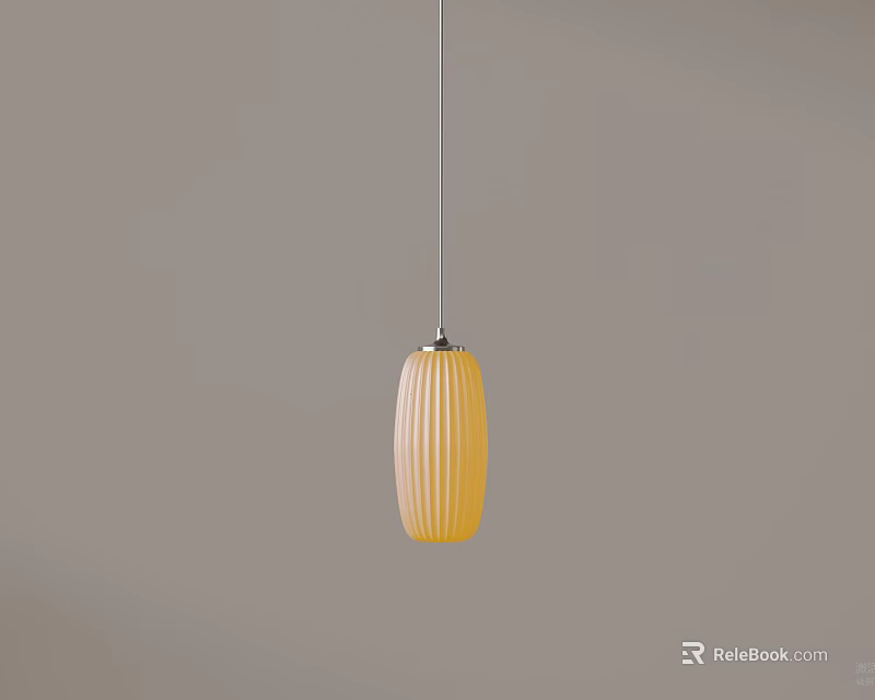Modern Yellow Striped Cylindrical Pendant Light Hanging in Gray Background 3d model