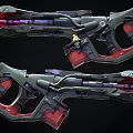 Futuristic Sci-Fi Weapon With Detailed Mechanical Design Red Black Color And Glowing Parts