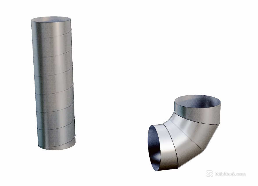 Commercial Kitchen Stainless Steel Ventilation Ducts With Straight Pipe And Elbow Fitting 3d model 