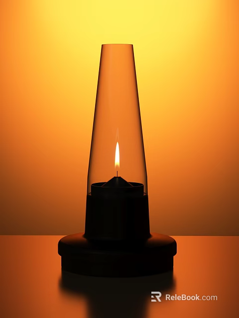 Elegant Decorative Lamp With Glass Shade And Burning Flame On Orange Background 3d model 