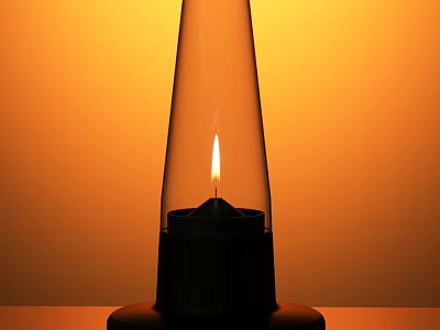 Elegant Decorative Lamp With Glass Shade And Burning Flame On Orange Background 3d model
