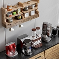 Coffee Machine Bean Grinder Straight Drink Machine Pot Kettle Cup Coffee Cup Coffee Bean Tea Bag Kitchen Supplies Solid Wood Cabinet Solid Wood Storage Rack 3d model