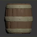 Brown Wooden Barrel With Shiny Metal Hoops And Textured Surface