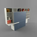 Modern White And Blue Bookcase With Multiple Open Shelves And Storage Compartments 3d model
