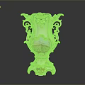 Exquisitely Carved Ceramic Vase With Golden Accents Cherubs And Architectural Design
