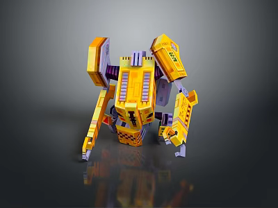 Mechanical Character And Spider Creature With Yellow Purple Multi Legged Mechanical Structure Design 3d model