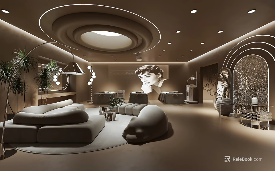 Luxury Beauty Hair Salon Interior With Modern Furniture Comfortable Seating And Elegant Lighting Fixtures 3d model 