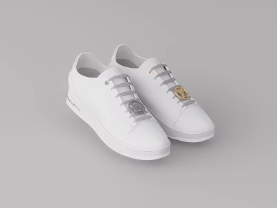 White Casual Lace up Shoes With Sleek Design And Gold Accent Logo 3d model